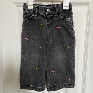 18M Gray Denim Wide Leg Jeans with Floral Embroidery